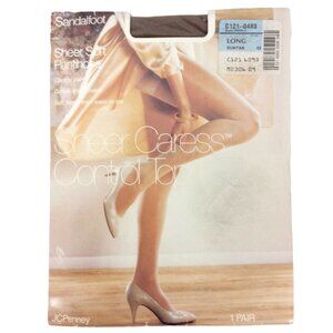 JCPenney Sheer Caress Control Top Pantyhose Size Long Suntan Sandalfoot